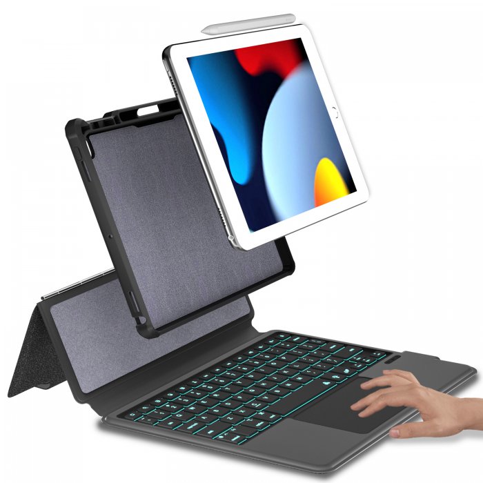 Eoso Trackpad iPad Keyboard Case for Apple iPad 10.2 inch 2021 9th & 8th & 7th Gen, Air 3, Pro 10.5-7 Color Backlight,Touchpad Detachable Slim Cover with Pencil Holder (10.2"/10.5",Black) - Click Image to Close