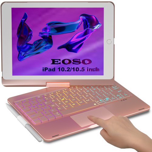 Eoso Touchpad iPad Keyboard Case for 10.2 inch iPad 2021 9th & 8th & 7th Gen, iPad Air 3, iPad Pro 10.5-Trackpad,Backlight,360° Rotatable, 7 Color Backlit, Slim Cover, Apple Pencil Holder(Rose Gold)