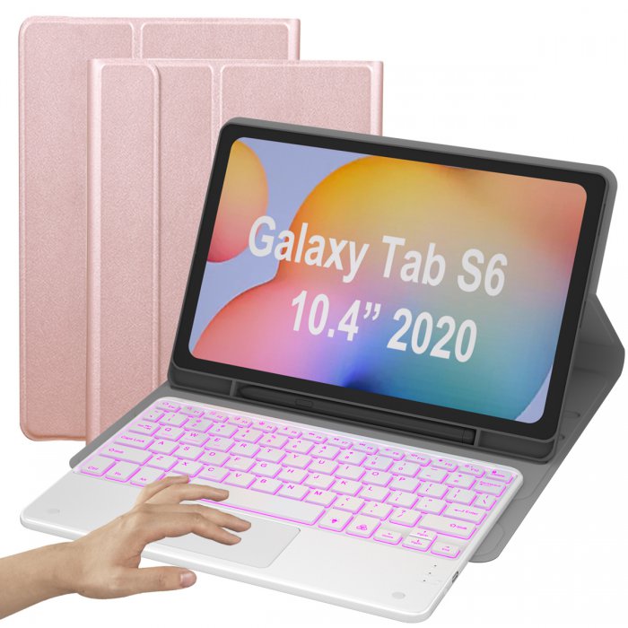 Keyboard Case for Samsung Galaxy Tab S6 Lite 10.4'' 2020 Model SM-P610 (Wi-Fi) SM-P615 (LTE) -Eoso Samsung Cover with Keyboard Built-in Touchpad & Pencil Holder (S6, Rose Gold) - Click Image to Close