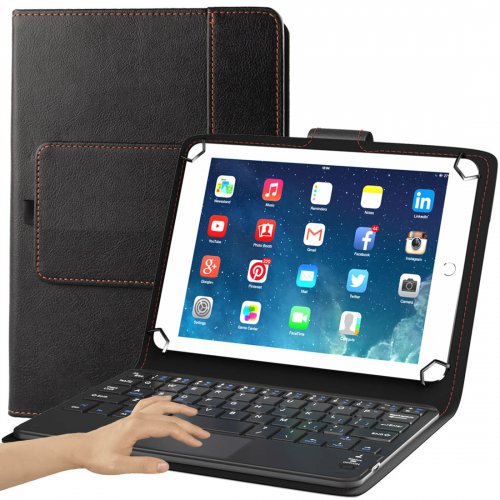 Eoso TouchPad Keyboard case for Tablets,2-in-1 Bluetooth Wireless Keyboard with Touchpad & Leather Folio Cover (8-9”, Black)