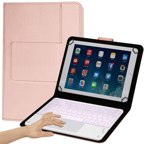eoso TouchPad Keyboard case for 9",9.7",10.1",10.2",10.5",10.9",11",Tablets,2-in-1 Bluetooth Wireless Keyboard with Touchpad,7 Colors Backlit & Leather Folio Cover(Rose Gold)
