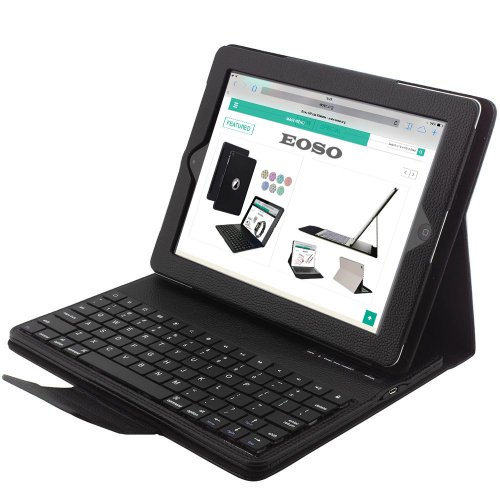 Apple iPad 2/3/4 Keyboard Case,Eoso Folding Leather Folio Cover with Removable Bluetooth Keyboard for iPad 2/3/4 Tablet(Black)