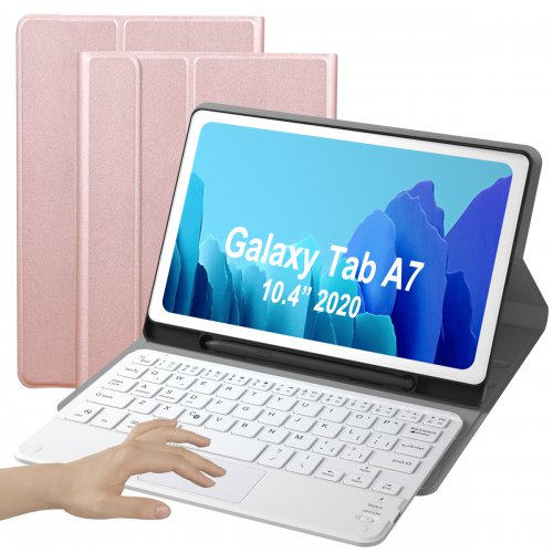 Keyboard Case for Samsung Galaxy Tab A7 10.4 2020 Model (SM-T500/T505/T507) -Eoso Samsung Cover with Keyboard Built-in Touchpad & Pencil Holder(A7, Rose Gold)