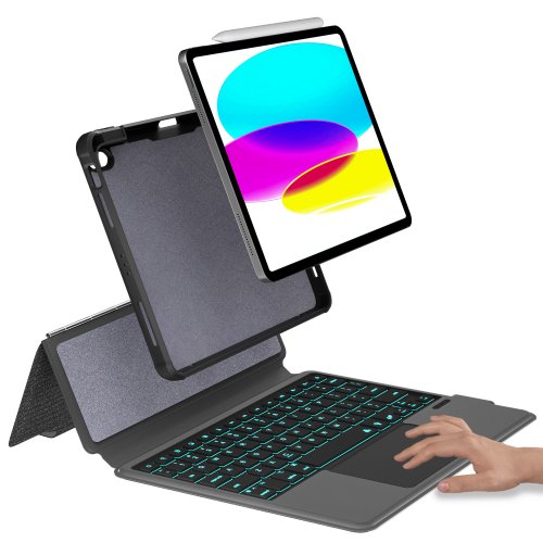 eoso iPad 10.9 Keyboard Case for iPad 10th Gen 2022-7 Color Backlight,Touchpad Detachable Slim Cover with Pencil Holder (iPad 10th Gen 10.9",Black)