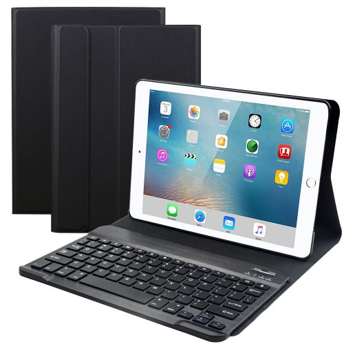 Eoso Ultra Lightweight Cover case with Detachable Wireless Keyboard for Apple New iPad 9.7 2018/2017 Tablet/9.7/Air/Air 2 (Black)
