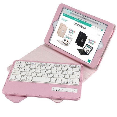 Apple iPad Keyboard Case,Eoso Folding Leather Folio Cover with Removable Bluetooth Keyboard For iPad Mini 1/2/3/4 Tablet(Pink)