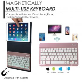 Eoso Keyboard Case for iPad 2/3/4 Built-in Wireless Slim Shell Magnetic PU Protective Cover with 7 Color Backlight for Men Women (Backlit Rose Gold)
