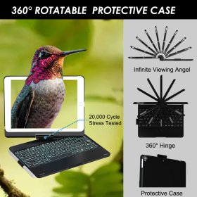 Eoso iPad 9.7 Keyboard Case for iPad 6th Gen 2018 - iPad 5th Gen 2017 - iPad Pro 9.7 - iPad Air 2&1,7 Color Backlight, 360° Protective Slim Cover with Apple Pencil Holder(Black)