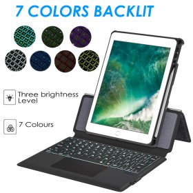 Eoso iPad 9.7 Keyboard Case for iPad 6th Gen 2018 - iPad 5th Gen 2017 - iPad Pro 9.7 - iPad Air 2-7 Color Backlight,Touchpad Detachable Slim Cover with Pencil Holder (9.7",Black)