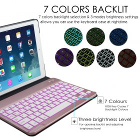 Eoso Keyboard Case for iPad 2/3/4 Built-in Wireless Slim Shell Magnetic PU Protective Cover with 7 Color Backlight for Men Women (Backlit Rose Gold)