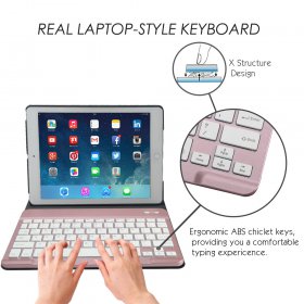 Eoso Keyboard Case for iPad 2/3/4 Built-in Wireless Slim Shell Magnetic PU Protective Cover with 7 Color Backlight for Men Women (Backlit Rose Gold)