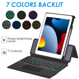 Eoso Trackpad iPad Keyboard Case for Apple iPad 10.2 inch 2021 9th & 8th & 7th Gen, Air 3, Pro 10.5-7 Color Backlight,Touchpad Detachable Slim Cover with Pencil Holder (10.2"/10.5",Black)