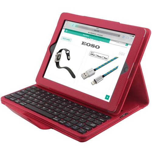 Apple iPad 2/3/4 Keyboard Case,Eoso Folding Leather Folio Cover with Removable Bluetooth Keyboard for iPad 2/3/4 Tablet(Red)