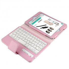 Apple iPad Keyboard Case,Eoso Folding Leather Folio Cover with Removable Bluetooth Keyboard For iPad Mini 1/2/3/4 Tablet(Pink)