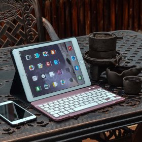 Eoso Keyboard Case for iPad 2/3/4 Built-in Wireless Slim Shell Magnetic PU Protective Cover with 7 Color Backlight for Men Women (Backlit Rose Gold)